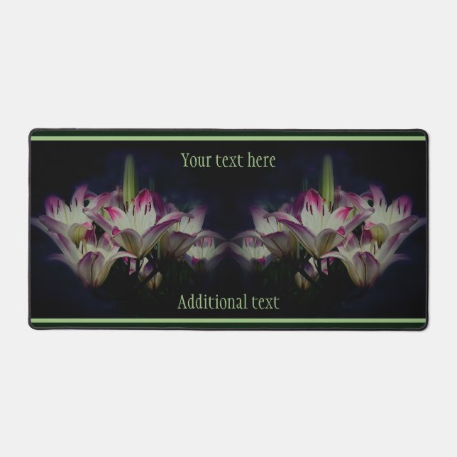 White And Red Lily Flowers Personalised Desk Mat (Front)