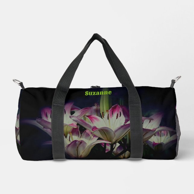 White And Red Lily Flowers Personalised Duffle Bag (Front)