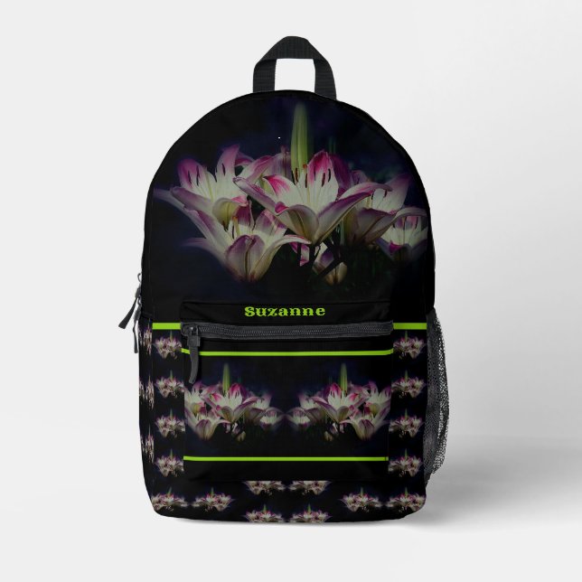 White And Red Lily Flowers Personalised Printed Backpack (Front)