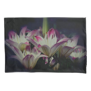 White And Red Lily Flowers  Pillowcase
