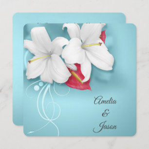 White and Red Lily Wedding  Invitation