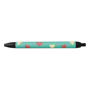 White and Red Love Hearts Black Ink Pen
