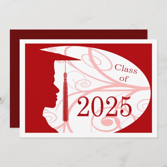 White and Red Man Silhouette 2025 Graduation Party Invitation (Front/Back)