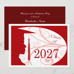White and Red Man Silhouette 2027 Graduation Party Invitation
