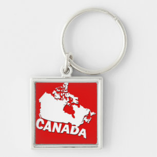 White and Red Map of Canada Key Ring