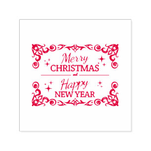 White And Red Merry Christmas And Happy New Year Self-inking Stamp
