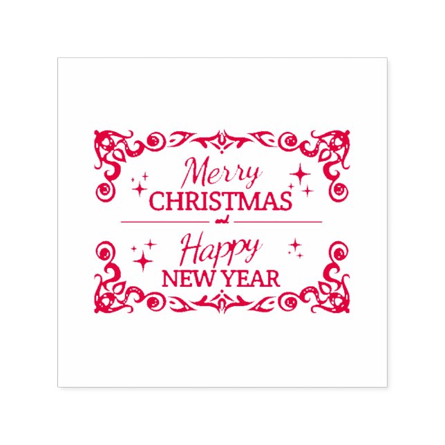 White And Red Merry Christmas And Happy New Year Self-inking Stamp (Design)