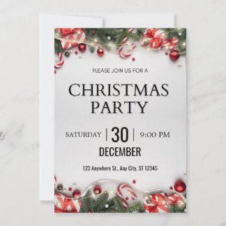 White and red modern minimalist party invitation