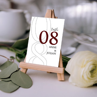 White and Red Modern Wedding Table Number Card 