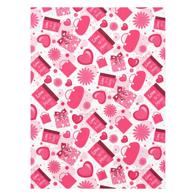 White And Red Mothers Day Seamless Pattern Tablecloth (Front)