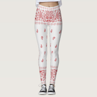 White and Red Paisley Design Leggings