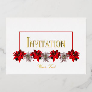 White and Red Poinsettias Foil Invitation