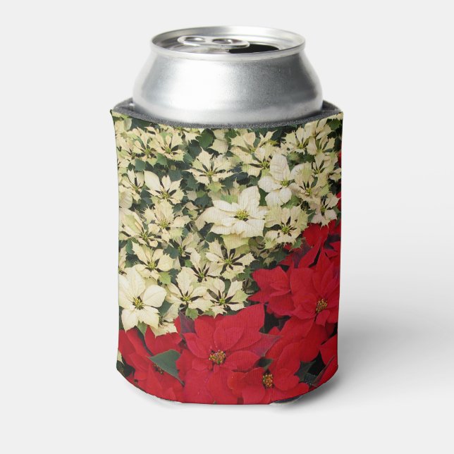 White and Red Poinsettias I Holiday Floral Can Cooler (Can Back)