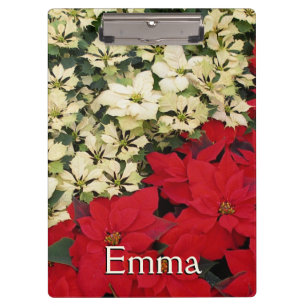 White and Red Poinsettias I Holiday Floral Clipboard