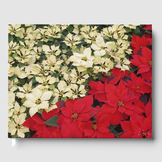 White and Red Poinsettias I Holiday Floral Guest Book (Front)