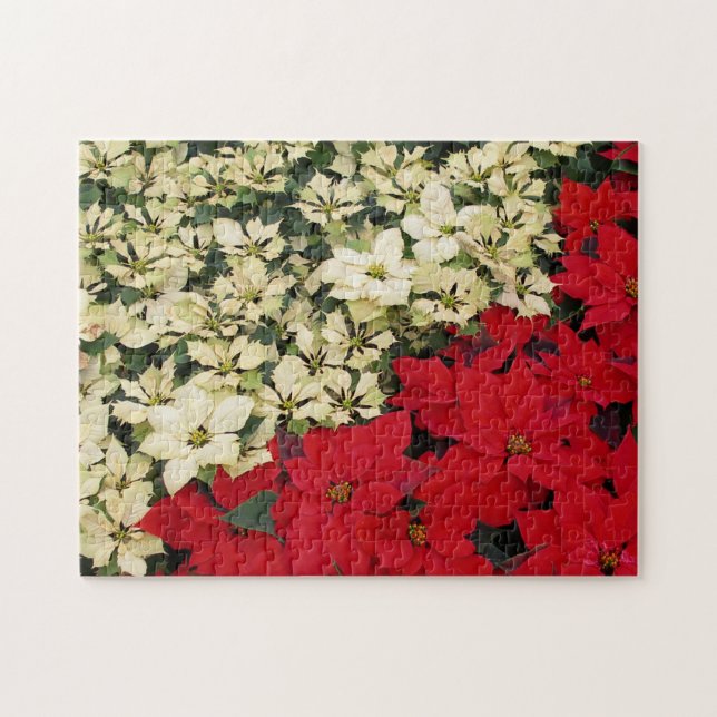 White and Red Poinsettias I Holiday Floral Jigsaw Puzzle (Horizontal)