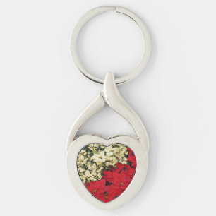 White and Red Poinsettias I Holiday Floral Key Ring