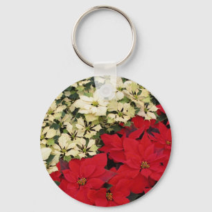 White and Red Poinsettias I Holiday Floral Key Ring