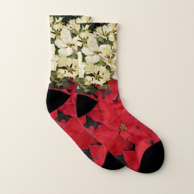 White and Red Poinsettias I Holiday Floral Socks (Pair)