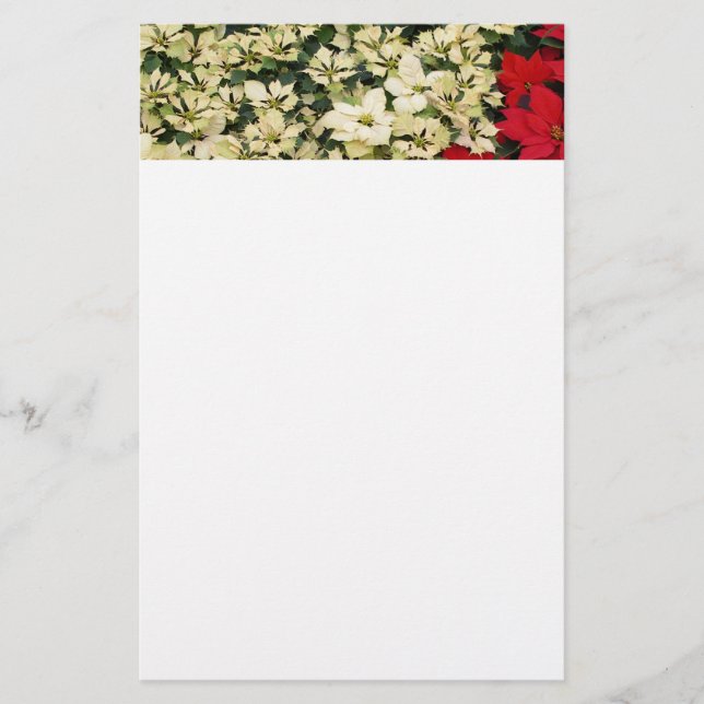 White and Red Poinsettias I Holiday Floral Stationery (Front)