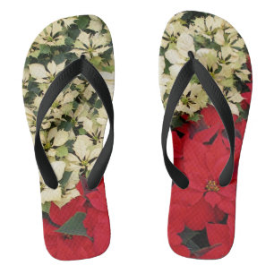 White and Red Poinsettias I Holiday Floral Thongs