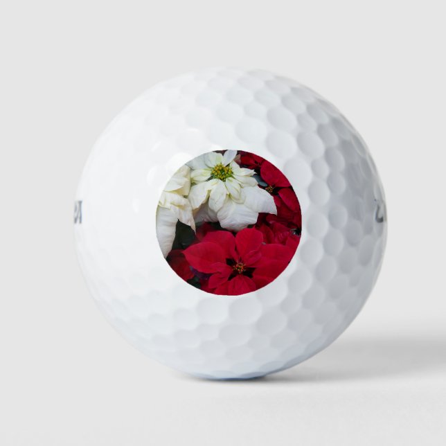 White and Red Poinsettias II Christmas Holiday Golf Balls (Front)