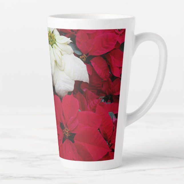 White and Red Poinsettias II Christmas Holiday Latte Mug (Right)