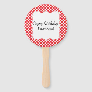 White and Red Polka Dot Birthday Hand Fan
