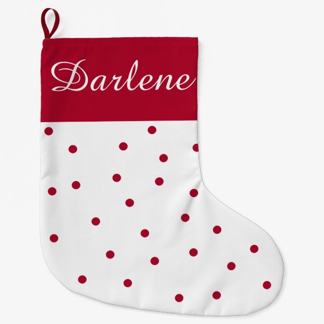 White and Red Polka Dot: Large Christmas Stocking (Front)