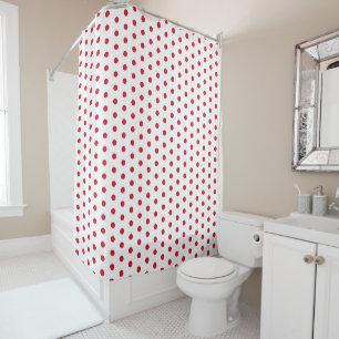 White and Red Polka Dot Pattern Shower Curtain