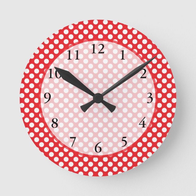 White and Red Polka Dot Round Clock (Front)