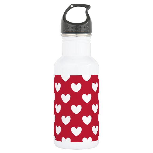 White and red polka hearts 532 ml water bottle (Front)