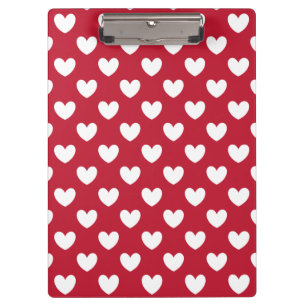 White and red polka hearts clipboard