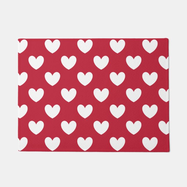 White and red polka hearts doormat (Front)