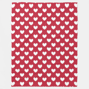 White and red polka hearts fleece blanket