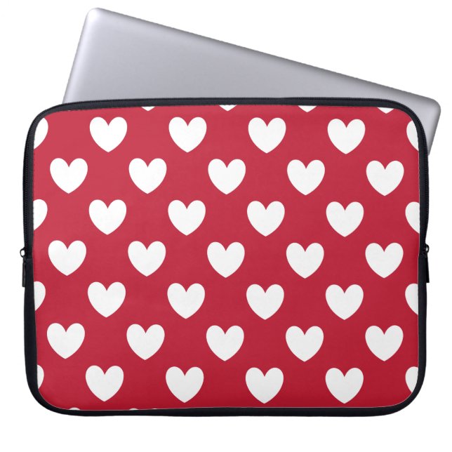 White and red polka hearts laptop sleeve (Front)