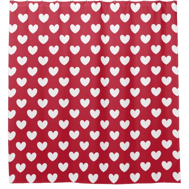 White and red polka hearts shower curtain (Front)