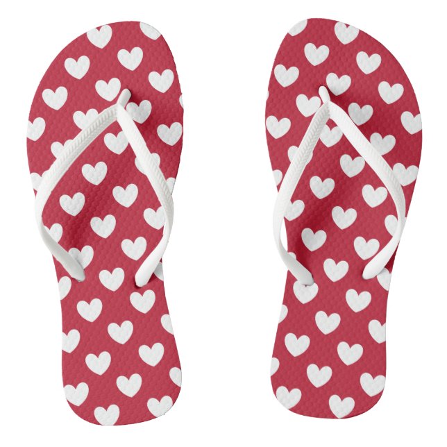 White and red polka hearts thongs (Footbed)