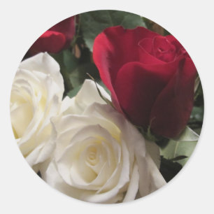 White and Red Roses Classic Round Sticker