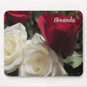 White and Red Roses Floral Mouse Pad Custom