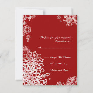 White and Red Snowflakes Wedding RSVP 3 Card