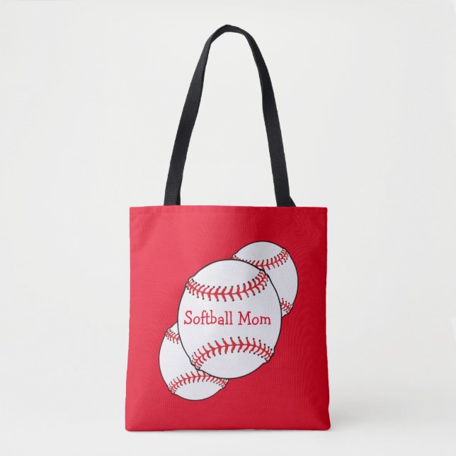 White and Red Softball Mum Sports Tote Bag (Front)