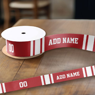 White and Red Sports Jersey Custom Name Number Satin Ribbon