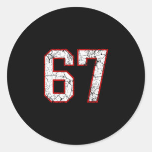 White And Red Sports Number 67 Jersey Uniform Play Classic Round Sticker