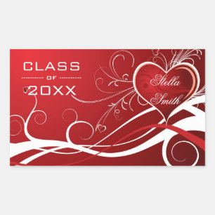 White And Red Swirls Hearts- Graduations Rectangular Sticker