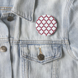 White and Red Trellis, Lattice, Quatrefoil 6 Cm Round Badge