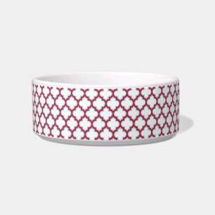 White and Red Trellis, Lattice, Quatrefoil Bowl