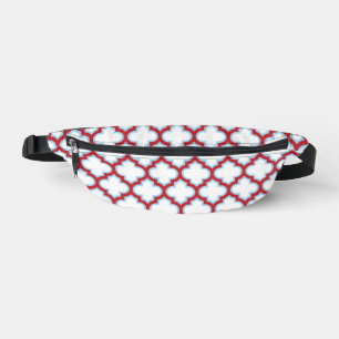 White and Red Trellis, Lattice, Quatrefoil Bum Bags