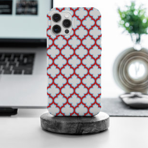 White and Red Trellis, Lattice, Quatrefoil iPhone 15 Pro Max Case