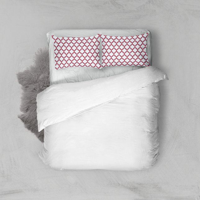 White and Red Trellis, Lattice, Quatrefoil Pillowcase (Creator Uploaded)